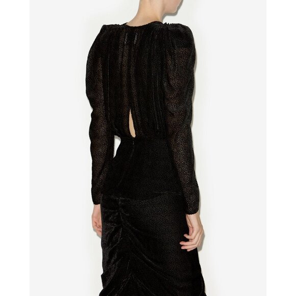 ISABEL MARANT Black Silk Viscose MARLIN Burnout Polka Dot Ruched Top 38 - Picture 2 of 11